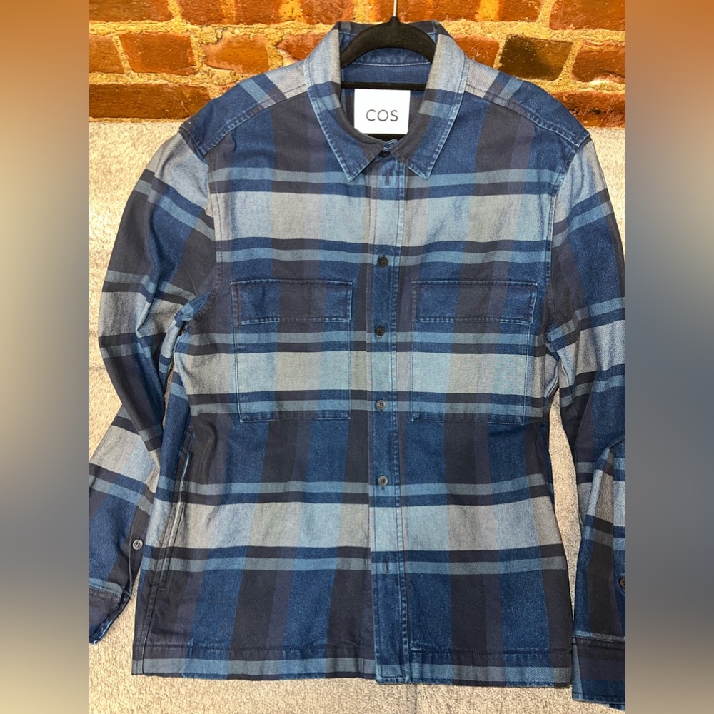 COS Blue Plaid Casual Button Down Shirt